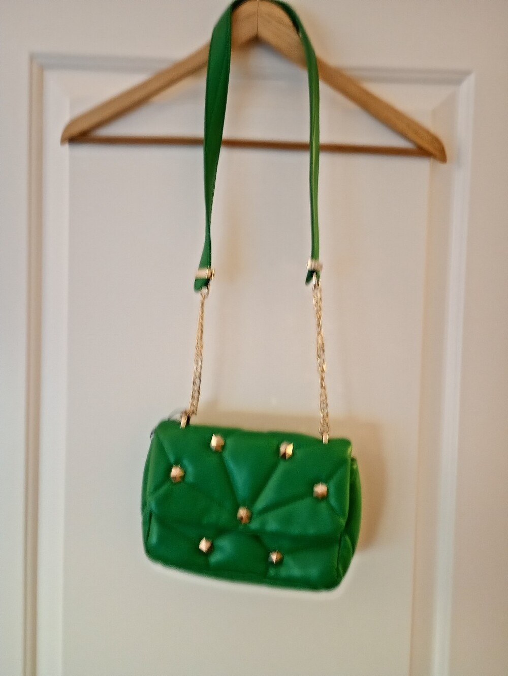 Zara Green Quilted Crossbody Bag with Gold Studs